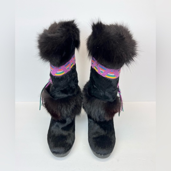 Tecnica Fur Boots Womens US 6.5 Euro 37 Black Eskimo Aztec Ski Made in Italy - Picture 12 of 13